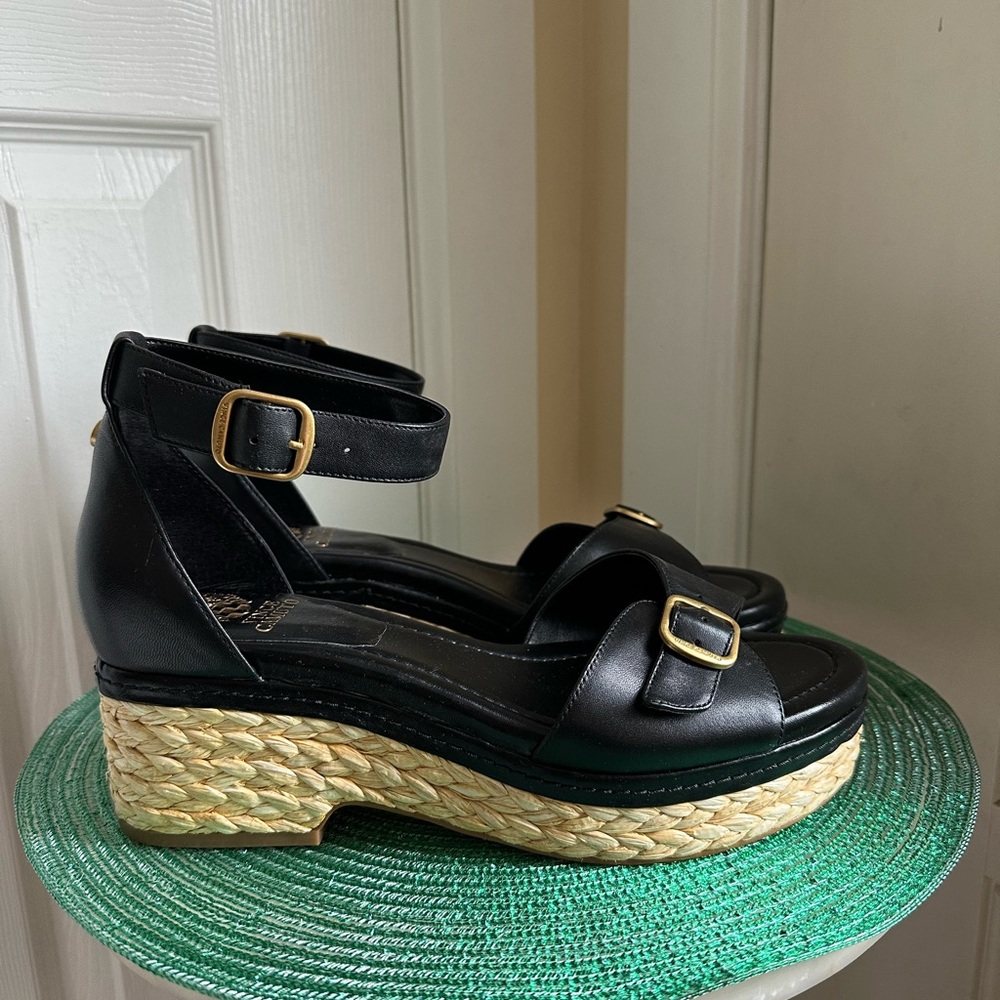 Vince Camuto Meterry Adjustable Tortilla Black Leather Sandals